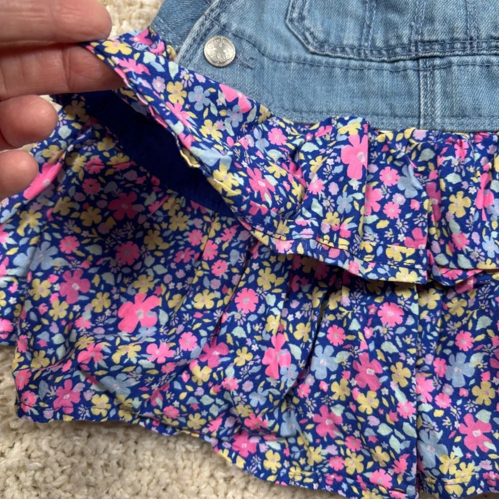 OshKosh B'gosh Baby Girls Denim Floral Ruffle Overalls Dress 18M‎